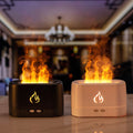 CJ simulated flame aromatherapy humidifier with warm LED glow and mist, creating a calming atmosphere in the room.