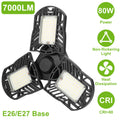 LED Garage Light, 80W 7000LM Deformable Ceiling Light with 3 Panels | E26 E27 Base, 6500K for Workshop Warehouse Shop