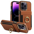Universal leather wallet case by CJ with card slots and phone protection, shown on a smartphone with a sleek back cover design.