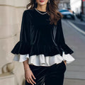 Elegant Top With Black Velvet And Pearl Detailing At The Neckline - whimsywagon
