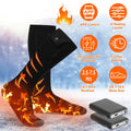 Electric heated socks by cj with rechargeable 5000mAh battery, suitable for skiing, hiking, and hunting, featuring app control.