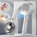Self-cleaning pet hair remover brush by cj for dogs and cats, featuring a steam grooming design and ergonomic handle.