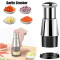 CJ multi-functional vegetable chopper with container, manual food dicer for easy chopping and cleaning, shown with chopped vegetables.