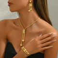 Modern Geometric Jewelry Set - 18K Gold Plated Long Necklace and Bracelet for Women