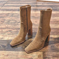 Women’s Fleece-Lined French Boots – Square Toe, Chunky Heel, Elegant Winter Fashion Boots