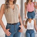 Buttoned V-neck Hollow-out Sleeveless Top - whimsywagon