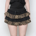 Punk Style Skirt for Women - Black A-Line with Lace Trim and Bow Detail