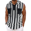 Athletic Sleeveless Hoodie - Striped Vest with Pocket