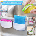 CJ suction cup dish cleaning brush with 3-in-1 scrubber for knives, forks, chopsticks, and produce, featuring a suction cup base.
