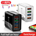 cj Quick Charge 3.0 Wall Adapter with four USB ports for fast charging, compact and versatile power station.
