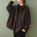 Plus-size Loose-fitting Long-sleeve Womens Casual Lambswool Coat