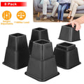 Set of eight black heavy-duty furniture risers by CJ, adjustable bed, couch, and chair lifters with a 1100 lbs capacity.