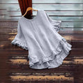 Solid-color Loose-fit Womens Blouse With A Round Neck - whimsywagon