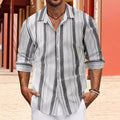 Lapel Collar Shirt - Striped Long Sleeve Linen Blend