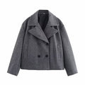 Gray Suit Woolen Jacket Women's Loose Double-breasted Short Coat