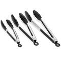 Heat Resistant Kitchen Tongs Set, 3-Pc - Stainless Steel with Silicone Tips & Locking Clip for BBQ & Cooking - whimsywagon