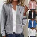 Womens Solid Color Hooded Zip Up Loose Long Sleeve Jacquard Sweatshirt - whimsywagon